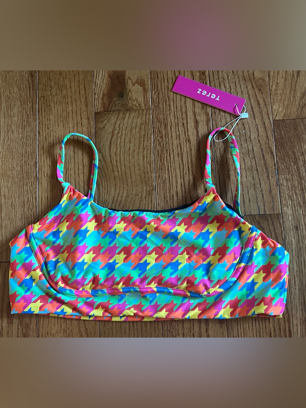 Terez Houndstooth Sporty Bikini TOP Large New With Tags